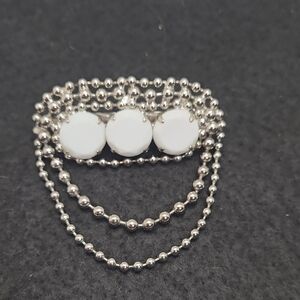 Elegant Silver and White Beaded Women's Brooch